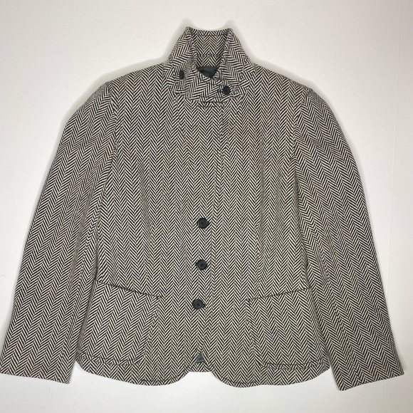 J.Crew Herringbone Wool Blend Coat Blazer Black & White Sz Sm EUC - Picture 1 of 7